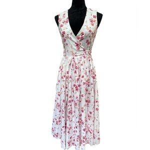 Floral Wrap Midi Dress in White and Pink
